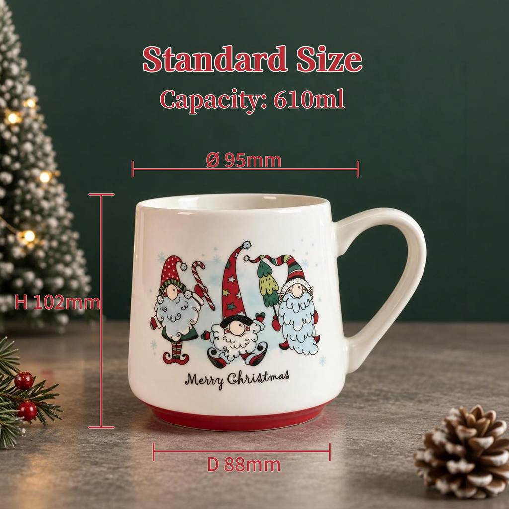 Yuletide Folk Collection – Decal Print, Base Colored Glaze Ceramic Mug Set