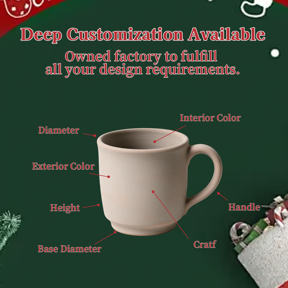 Yuletide Folk Collection – Decal Print, Base Colored Glaze Ceramic Mug Set