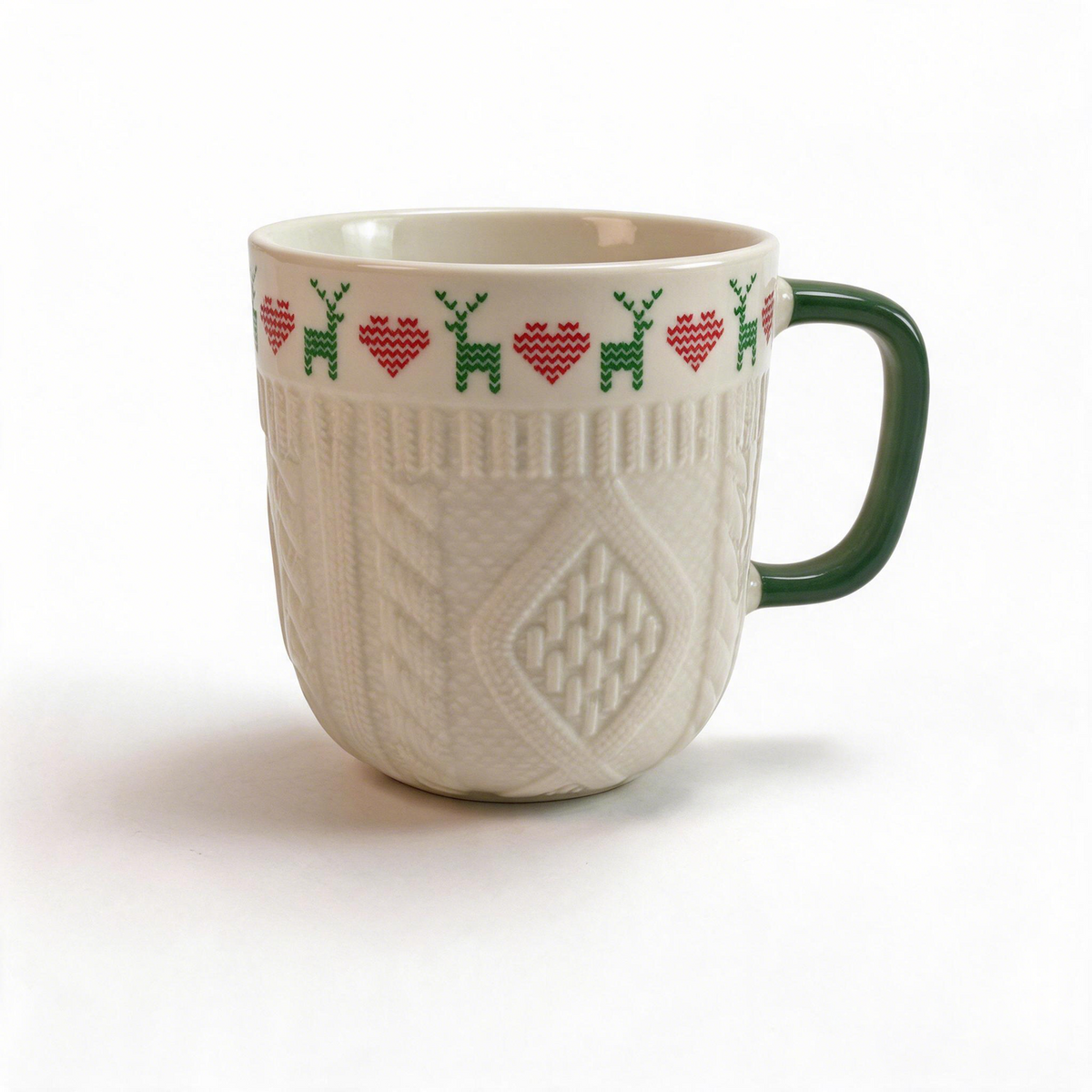 Knit Hearth Collection – Embossed Texture, Decal Print Ceramic Mug Set