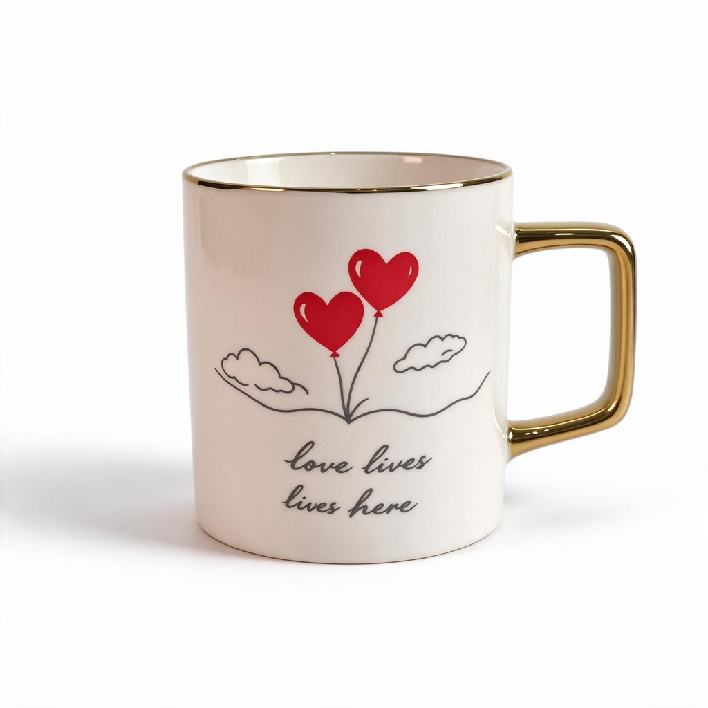 Lover’s Verse Collection – Single‑Side Registered Screen Printing, Electro‑plated Ceramic Mug Set