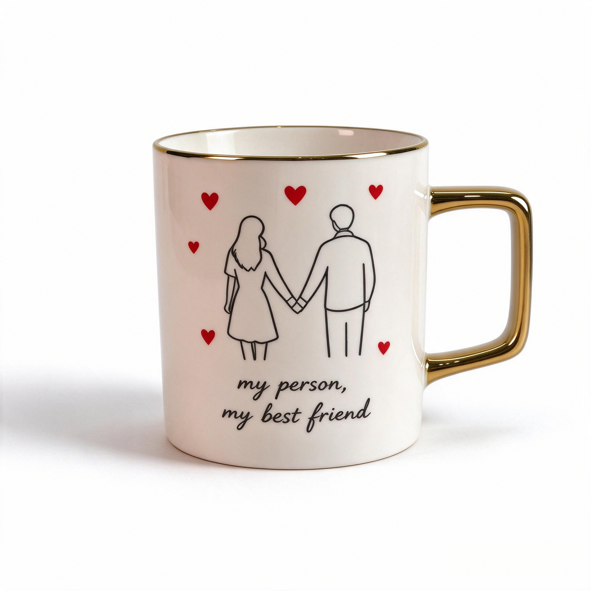 Lover’s Verse Collection – Single‑Side Registered Screen Printing, Electro‑plated Ceramic Mug Set