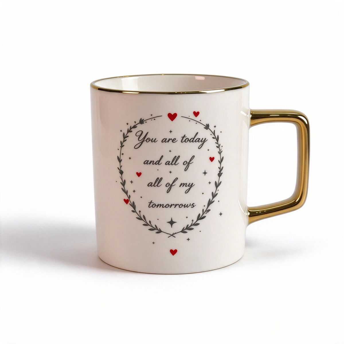 Lover’s Verse Collection – Single‑Side Registered Screen Printing, Electro‑plated Ceramic Mug Set