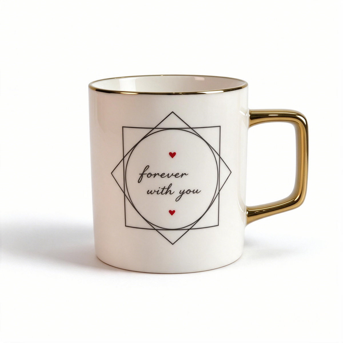 Lover’s Verse Collection – Single‑Side Registered Screen Printing, Electro‑plated Ceramic Mug Set