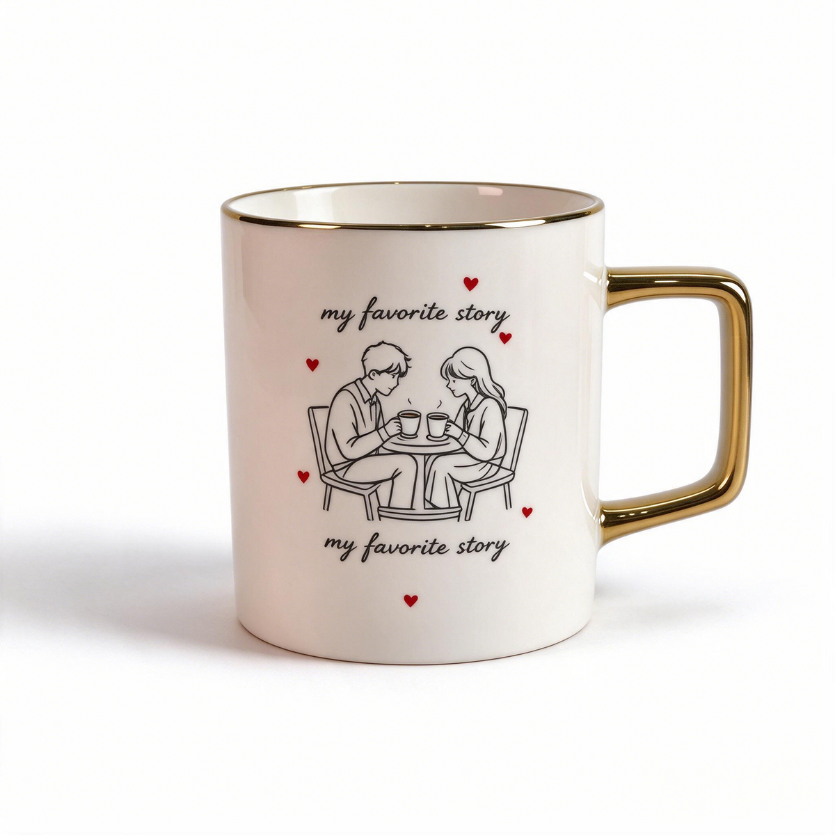 Lover’s Verse Collection – Single‑Side Registered Screen Printing, Electro‑plated Ceramic Mug Set