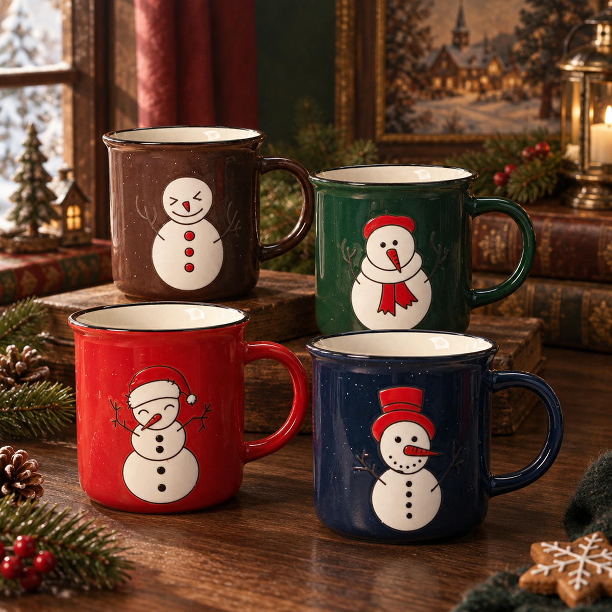 Frosty Pal Collection – Screen Print, Hand‑Painted, Colored Glaze, Speckled Ceramic Mug Set
