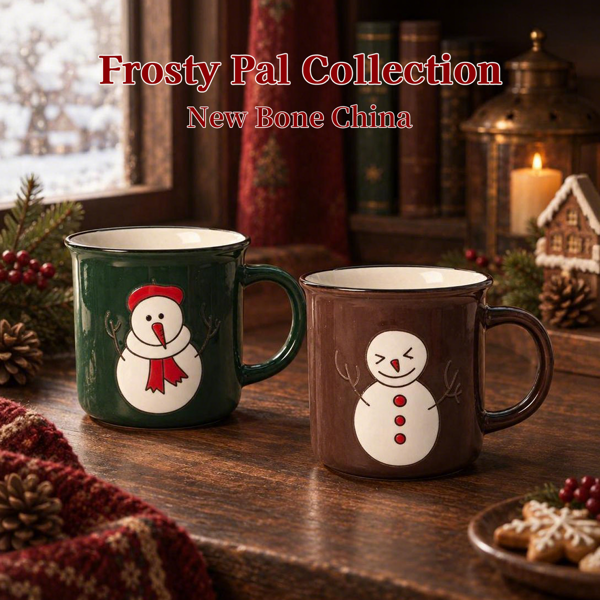 Frosty Pal Collection – Screen Print, Hand‑Painted, Colored Glaze, Speckled Ceramic Mug Set