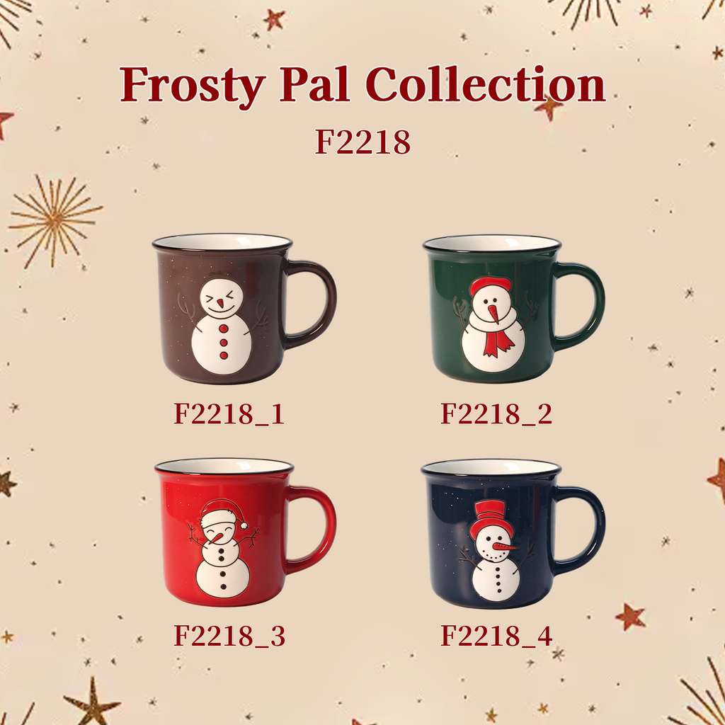 Frosty Pal Collection – Screen Print, Hand‑Painted, Colored Glaze, Speckled Ceramic Mug Set