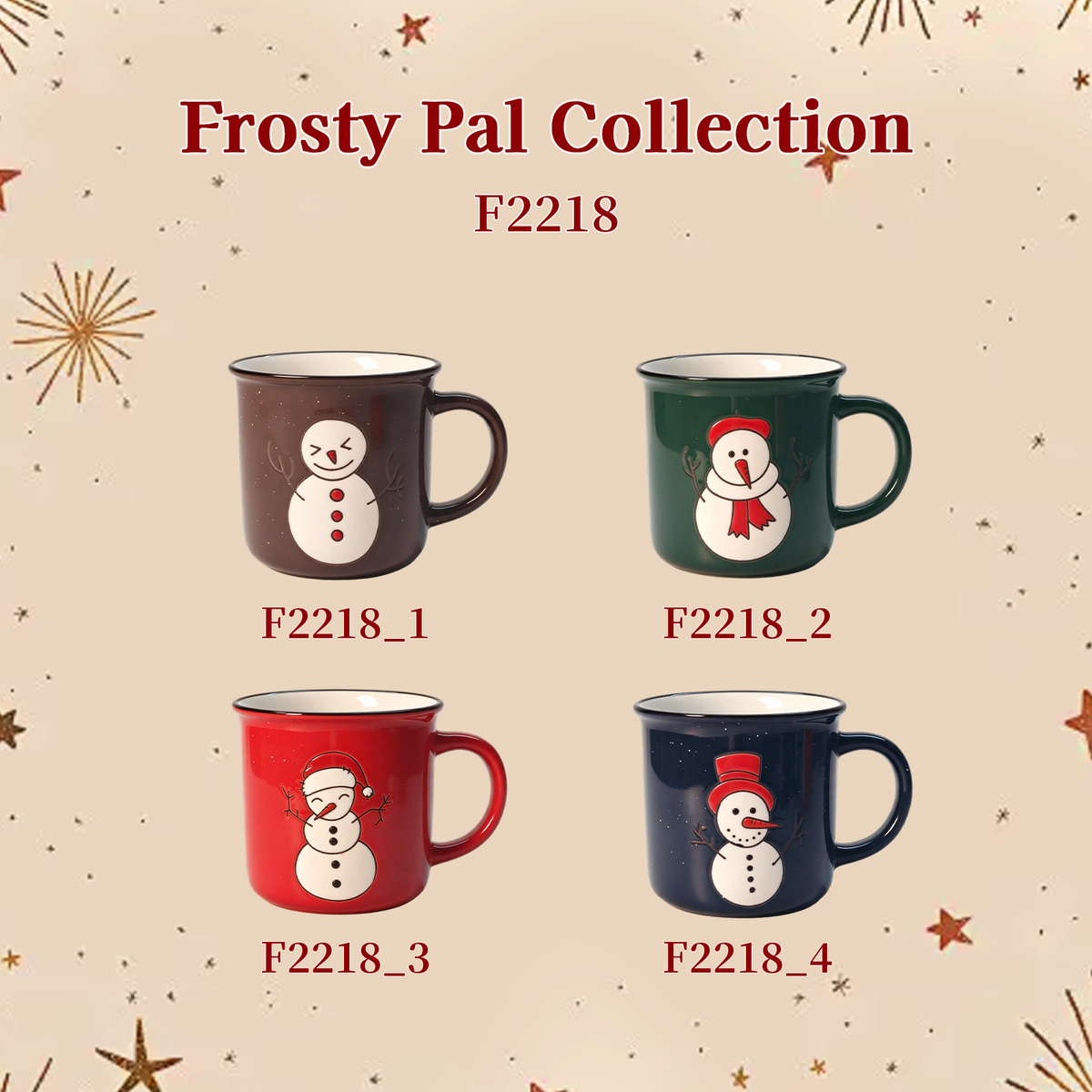 Frosty Pal Collection – Screen Print, Hand‑Painted, Colored Glaze, Speckled Ceramic Mug Set