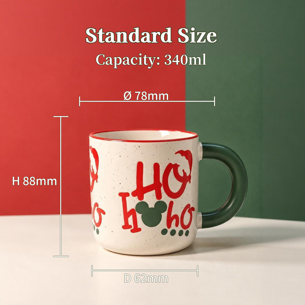Jolly Jingles Collection – All-over Registered Screen Printing, Speckled Glaze, Colored Rim Ceramic Mug Set