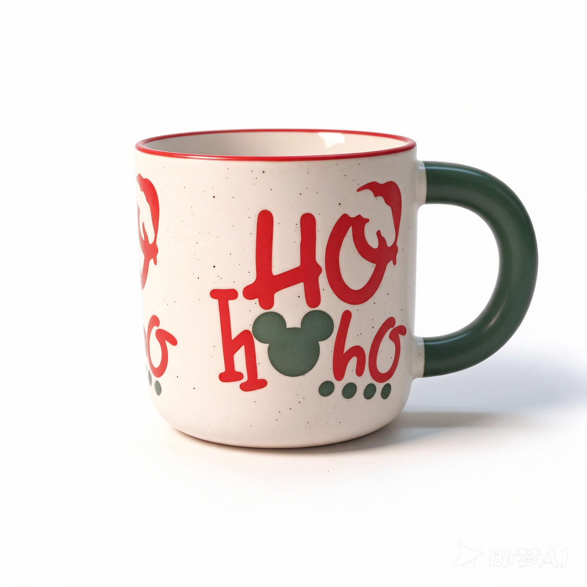 Jolly Jingles Collection – All-over Registered Screen Printing, Speckled Glaze, Colored Rim Ceramic Mug Set