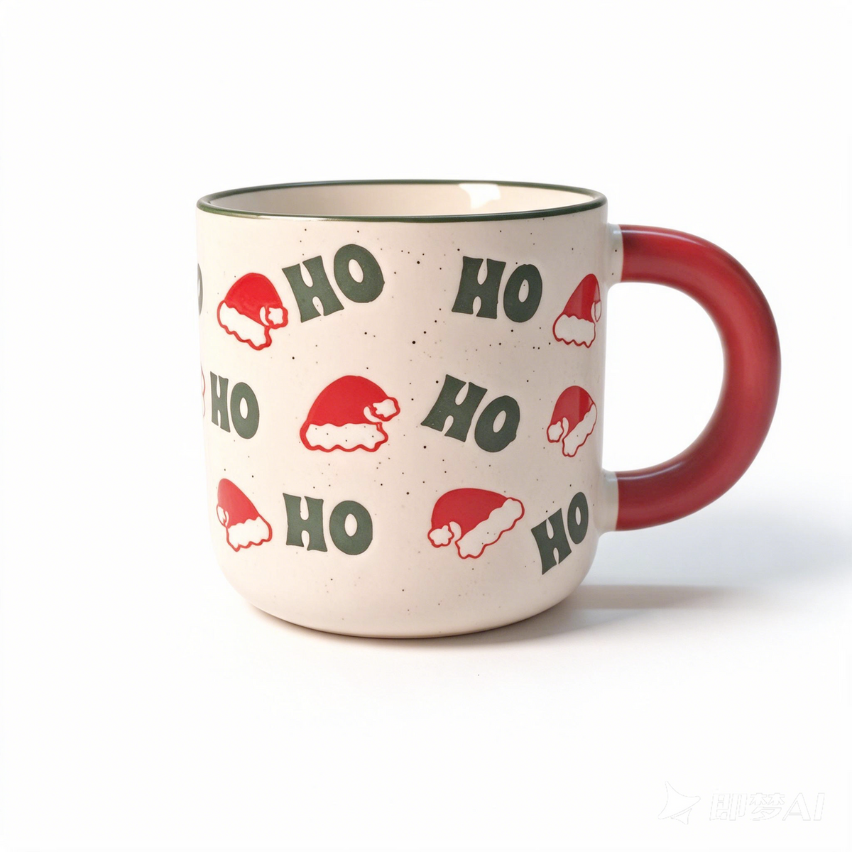 Jolly Jingles Collection – All-over Registered Screen Printing, Speckled Glaze, Colored Rim Ceramic Mug Set