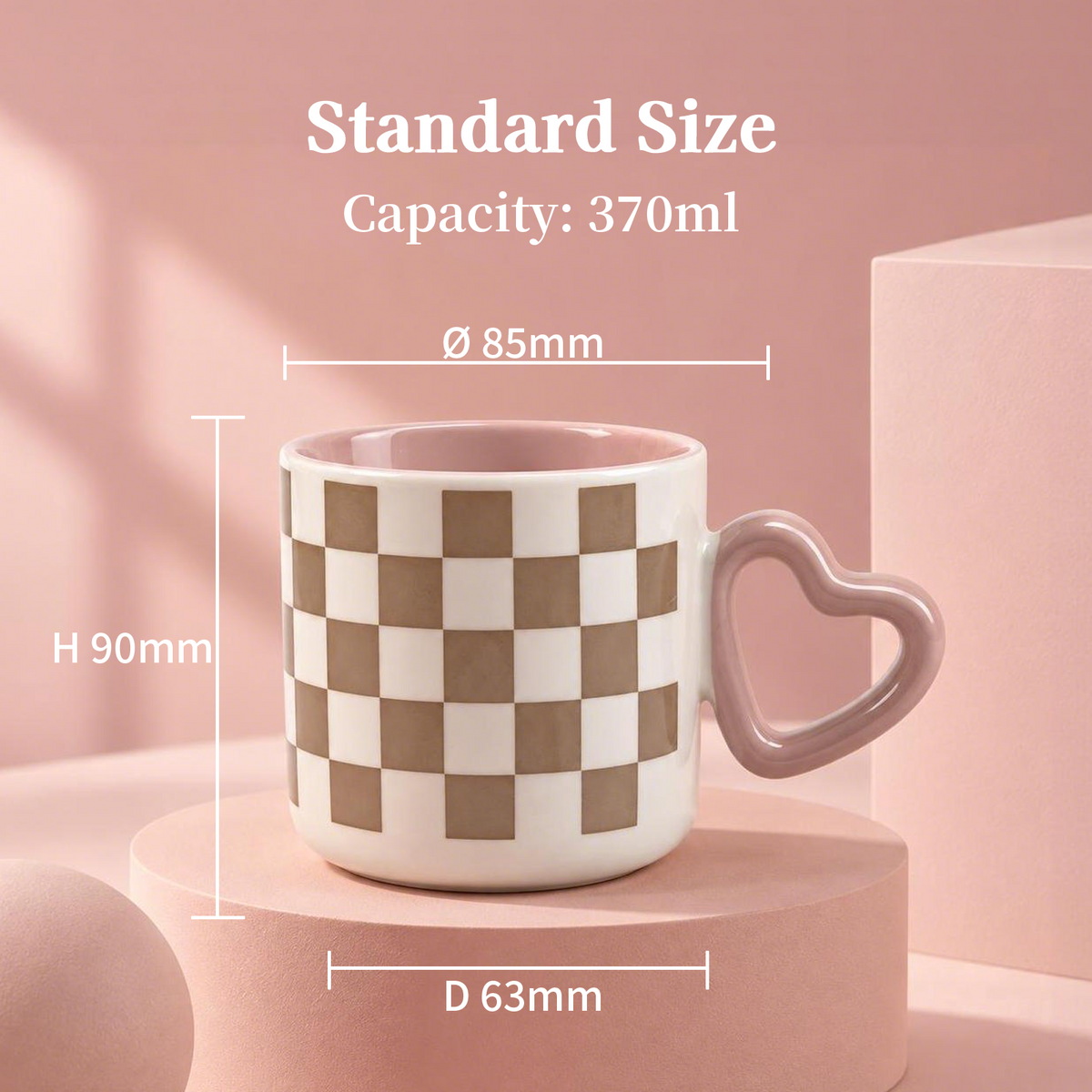 Heart Script Collection – Interior Bright Glaze, All-over Screen Printing, Heart-shaped Handle Ceramic Mug Set
