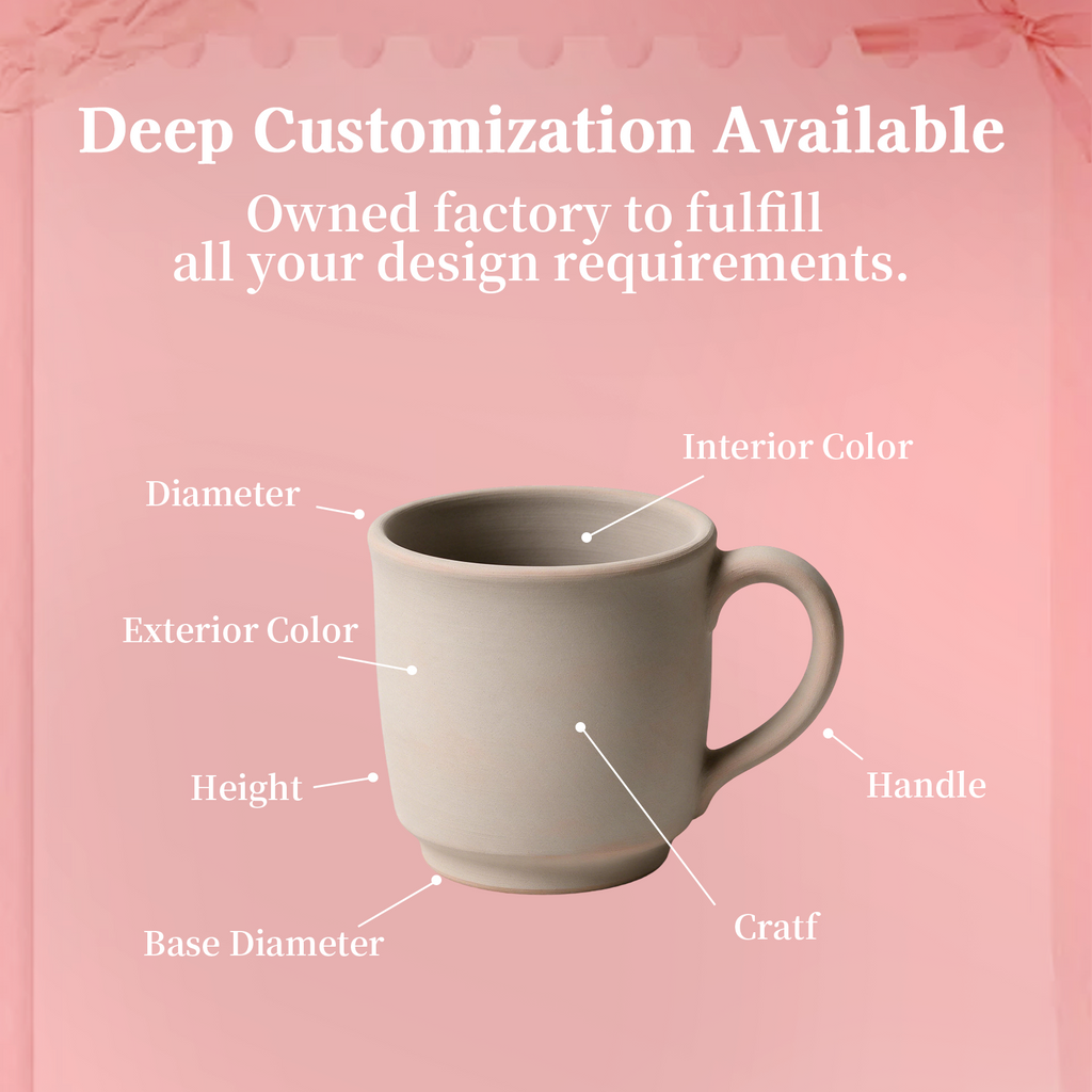 Heart Script Collection – Interior Bright Glaze, All-over Screen Printing, Heart-shaped Handle Ceramic Mug Set