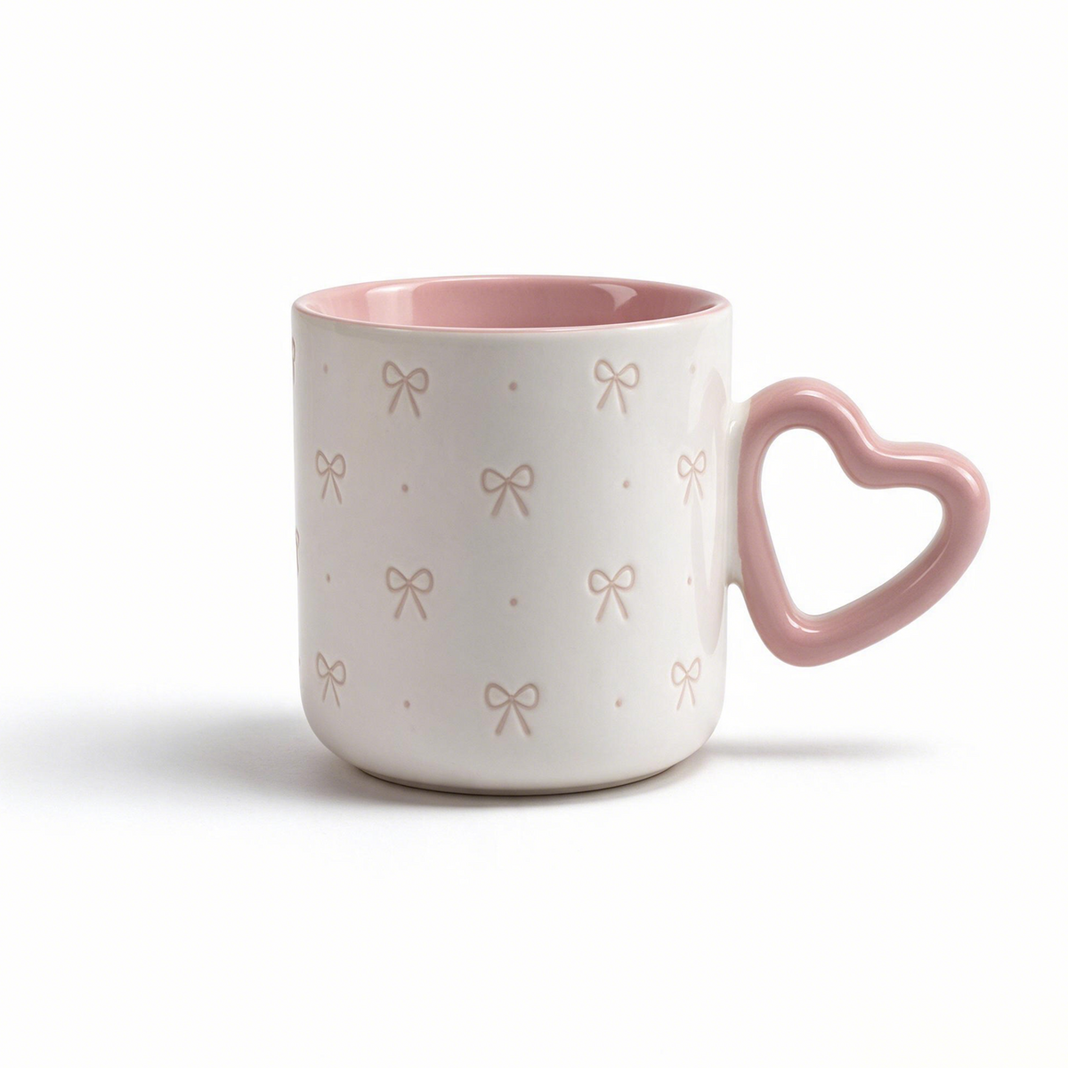 Heart Script Collection – Interior Bright Glaze, All-over Screen Printing, Heart-shaped Handle Ceramic Mug Set