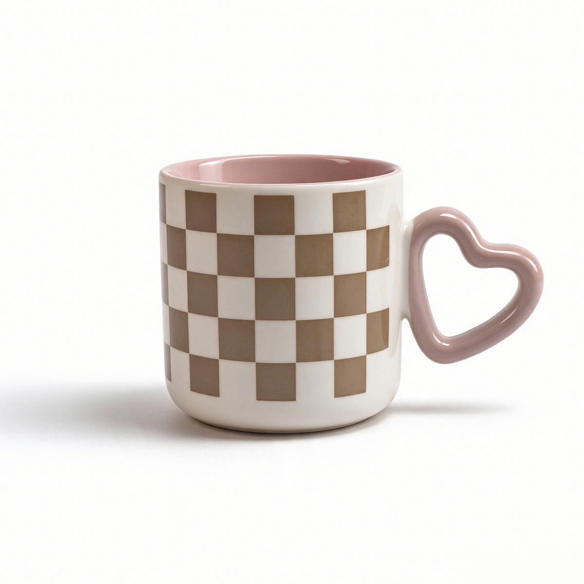 Heart Script Collection – Interior Bright Glaze, All-over Screen Printing, Heart-shaped Handle Ceramic Mug Set