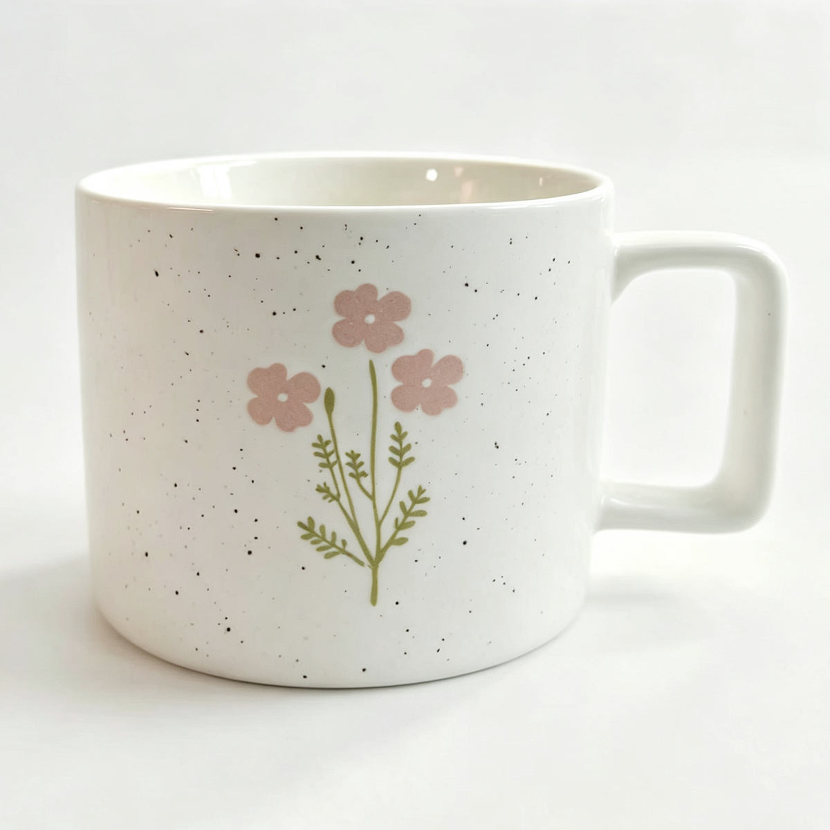 Meadow Bloom Collection – Matte Single-Side Registered Screen Printing, All-over Speckled Ceramic Mug Set