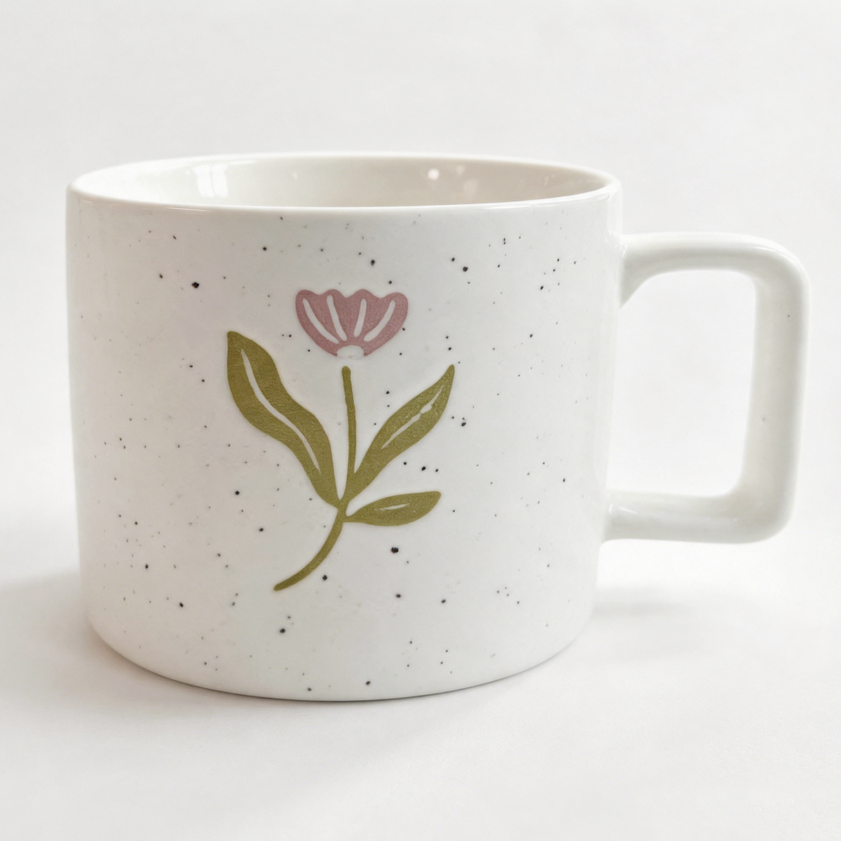 Meadow Bloom Collection – Matte Single-Side Registered Screen Printing, All-over Speckled Ceramic Mug Set