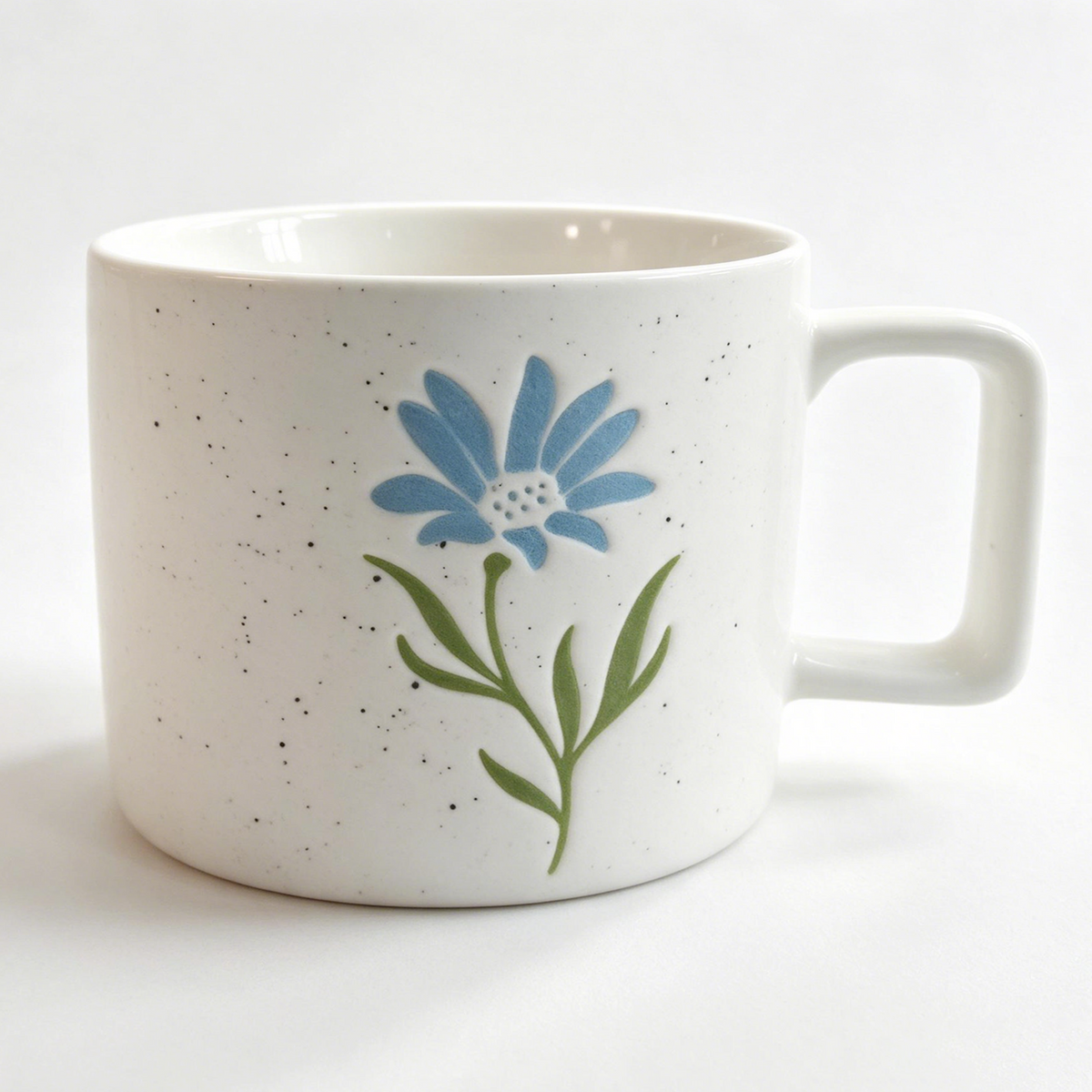 Meadow Bloom Collection – Matte Single-Side Registered Screen Printing, All-over Speckled Ceramic Mug Set