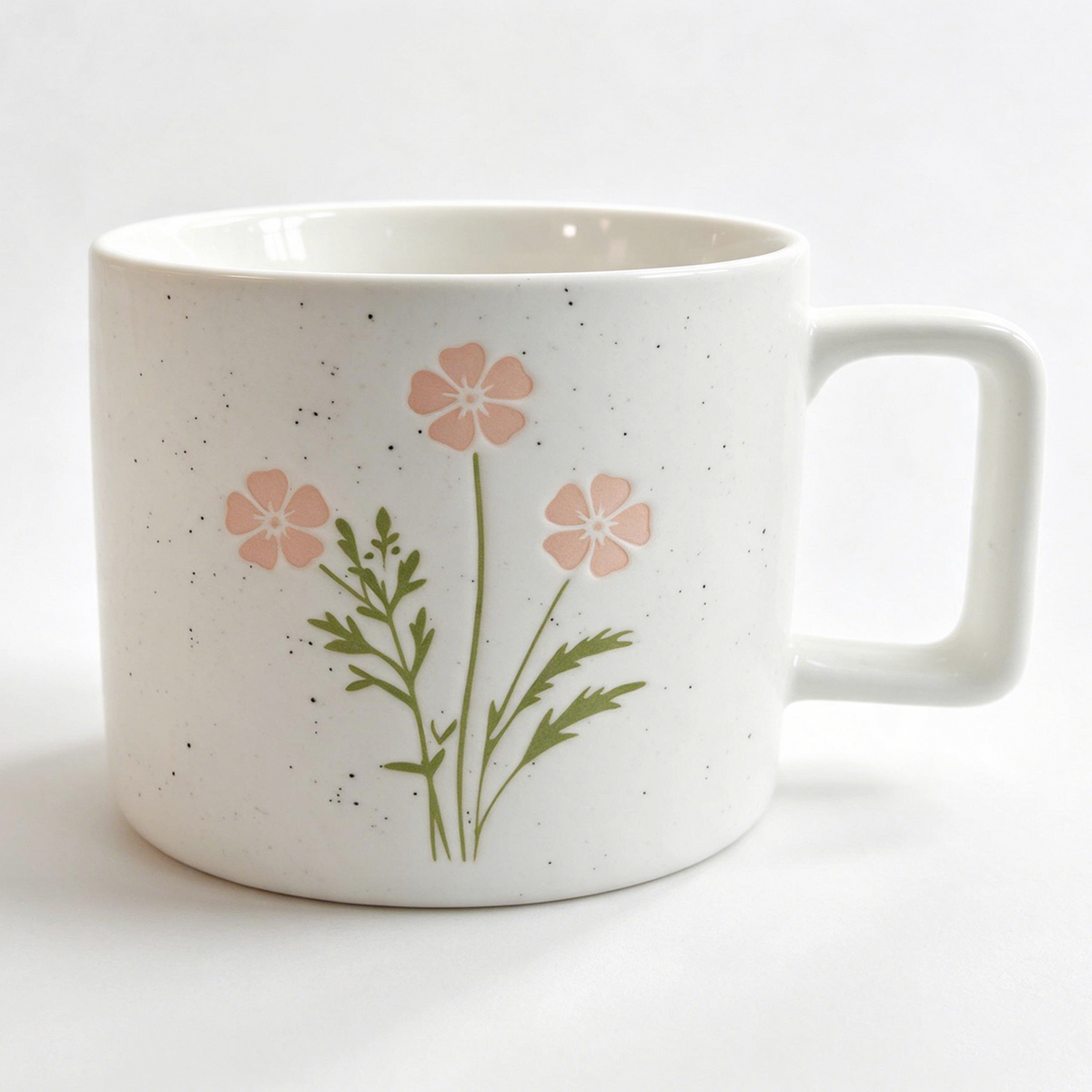 Meadow Bloom Collection – Matte Single-Side Registered Screen Printing, All-over Speckled Ceramic Mug Set
