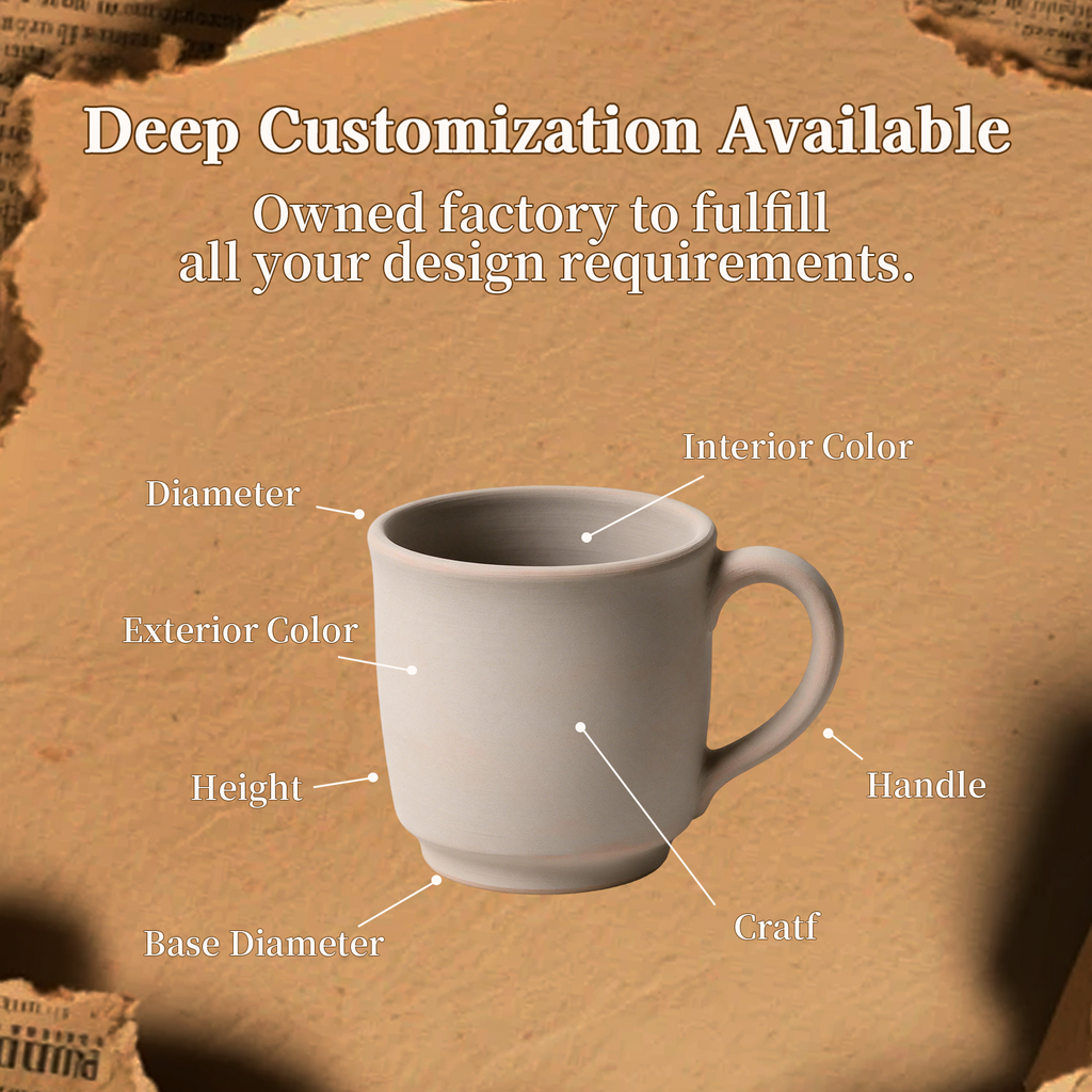 Ridge Glaze Collection – Sprayed Glaze, Wooden Handle Ceramic Mug Set