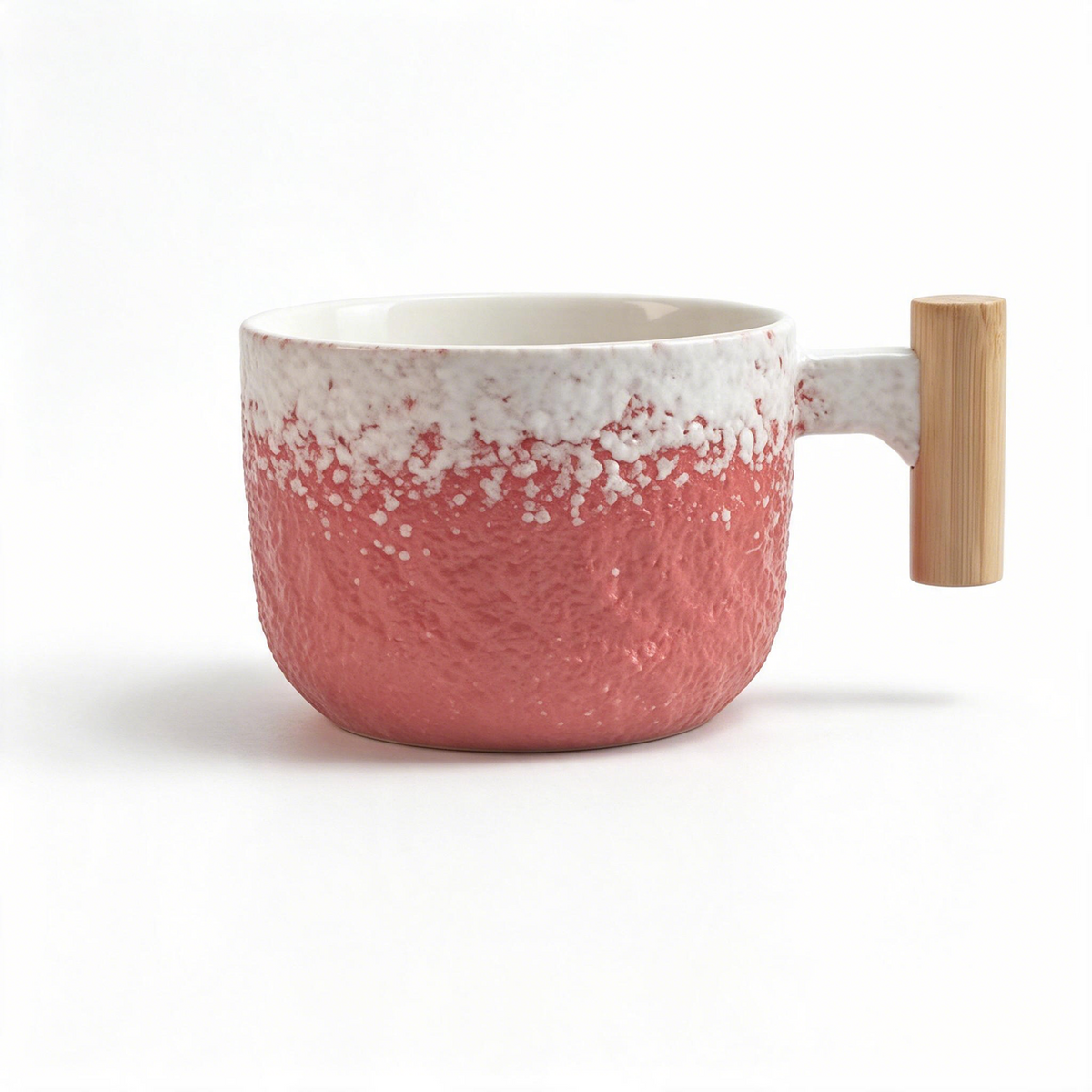 Ridge Glaze Collection – Sprayed Glaze, Wooden Handle Ceramic Mug Set