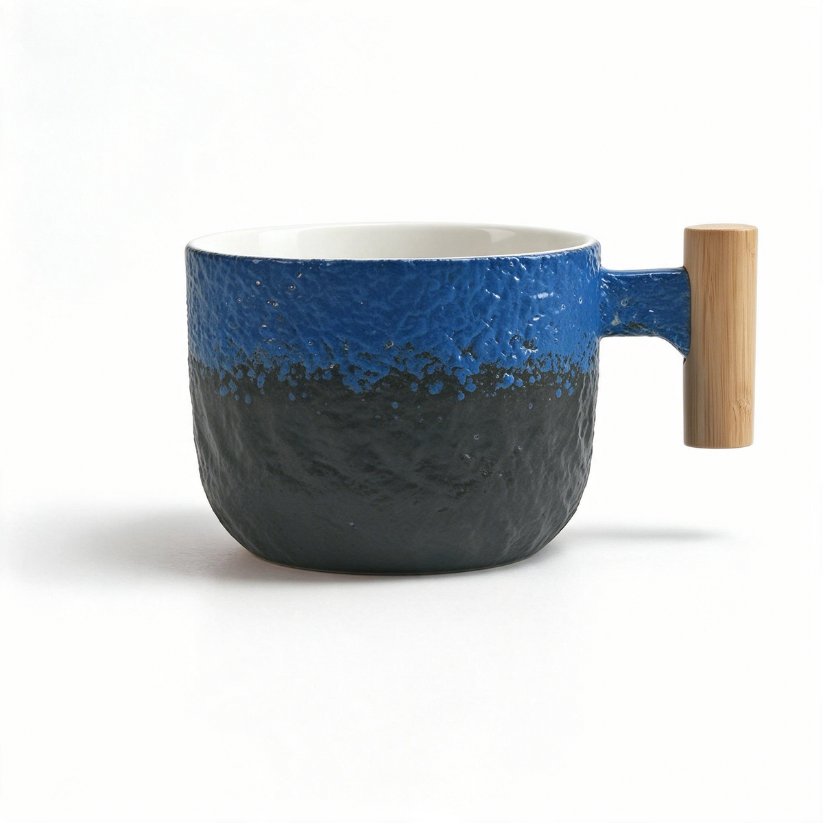 Ridge Glaze Collection – Sprayed Glaze, Wooden Handle Ceramic Mug Set