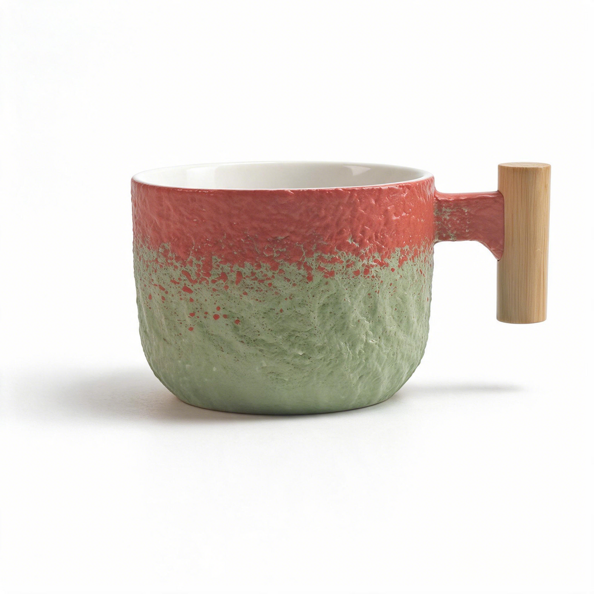 Ridge Glaze Collection – Sprayed Glaze, Wooden Handle Ceramic Mug Set