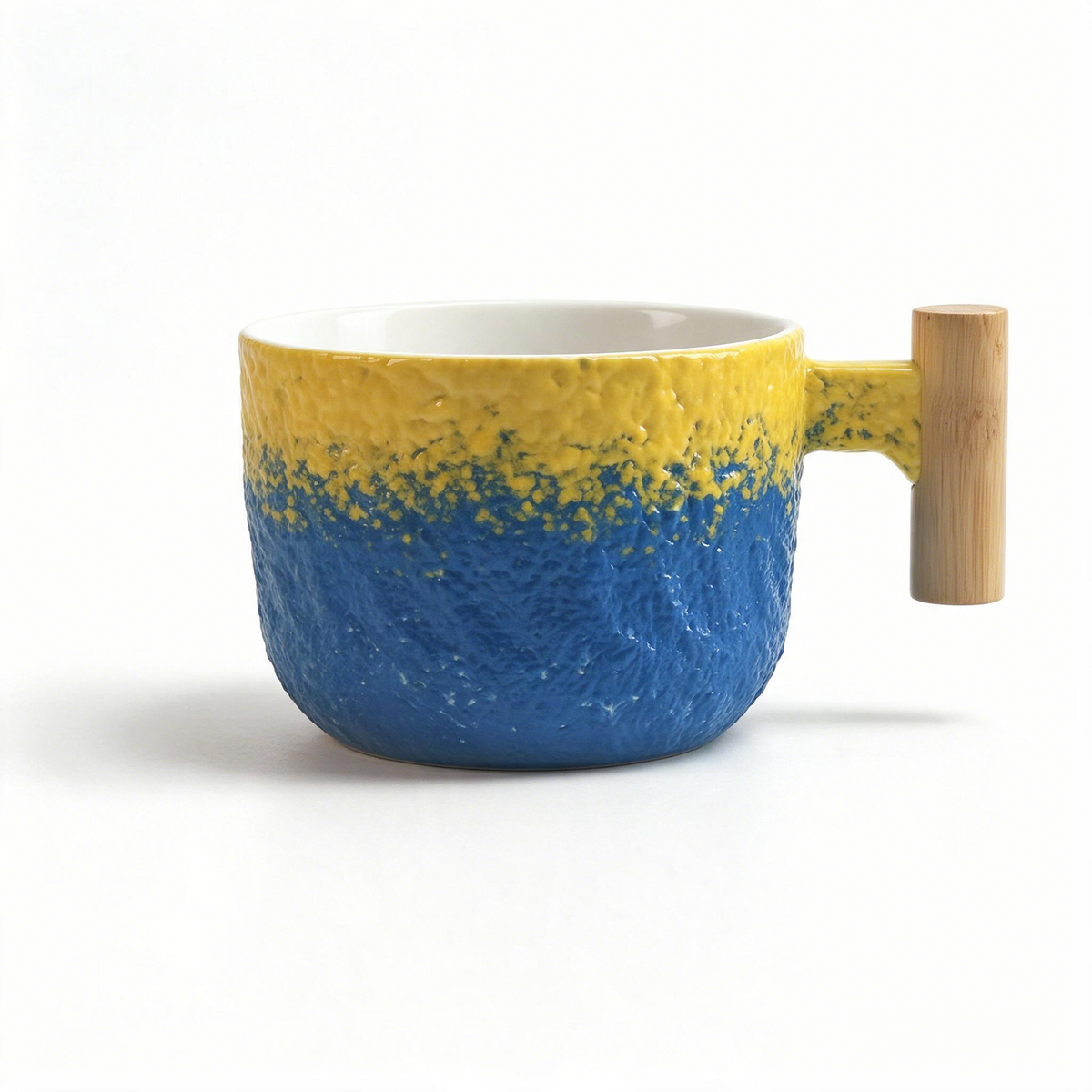 Ridge Glaze Collection – Sprayed Glaze, Wooden Handle Ceramic Mug Set