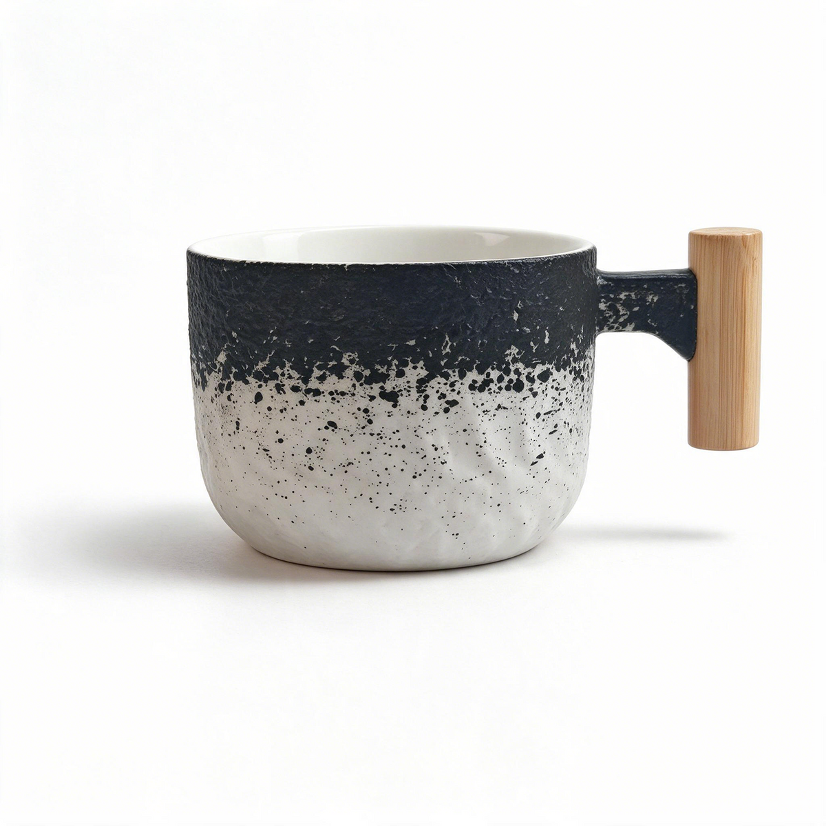 Ridge Glaze Collection – Sprayed Glaze, Wooden Handle Ceramic Mug Set