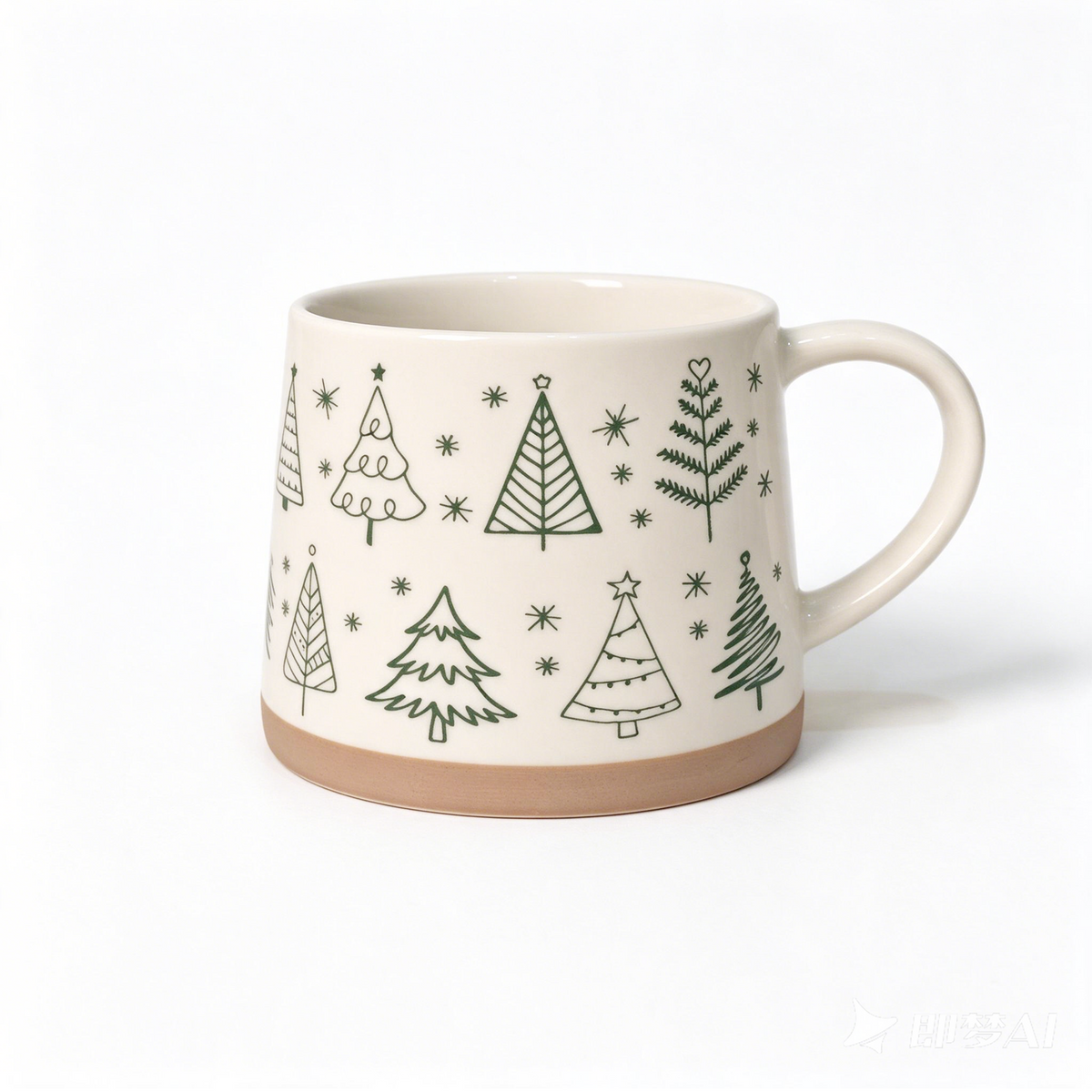 Winter Pines Collection – All‑over Screen Printing, Base Dipped Slip Ceramic Mug Set
