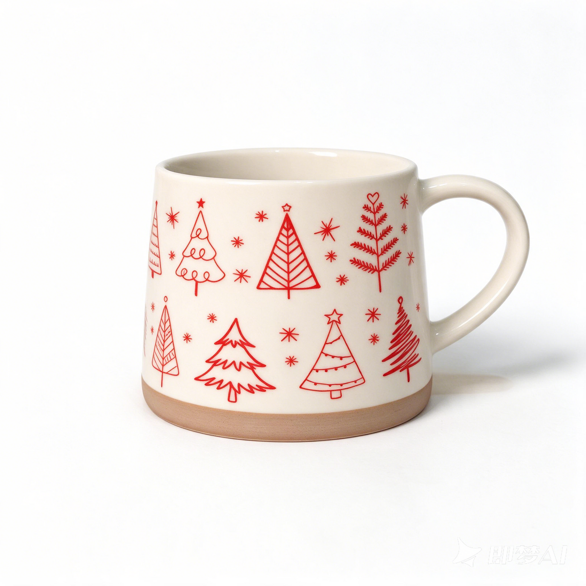 Winter Pines Collection – All‑over Screen Printing, Base Dipped Slip Ceramic Mug Set