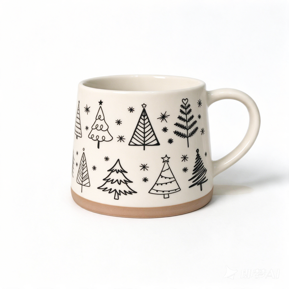 Winter Pines Collection – All‑over Screen Printing, Base Dipped Slip Ceramic Mug Set