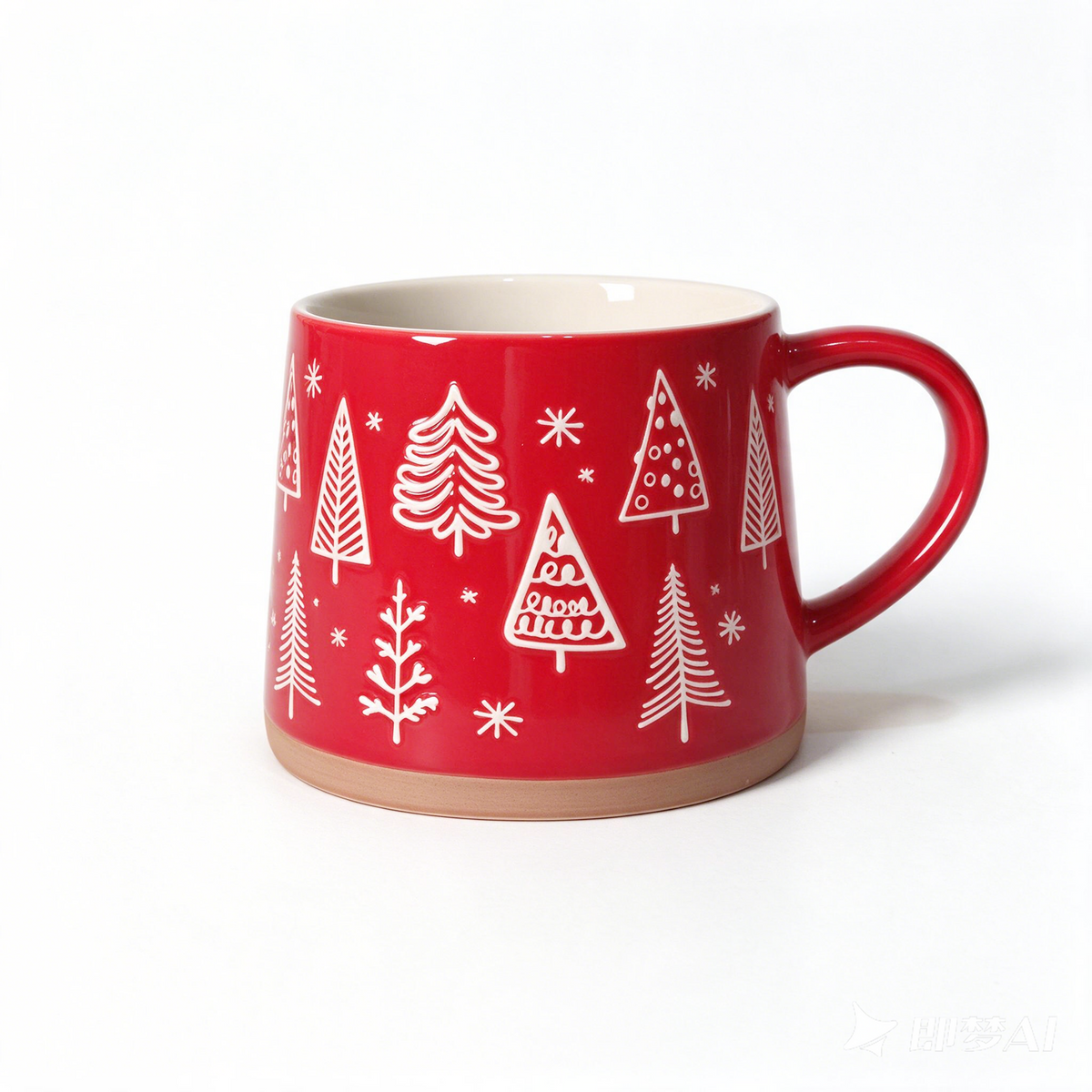 Winter Pines Collection – All‑over Screen Printing, Base Dipped Slip Ceramic Mug Set