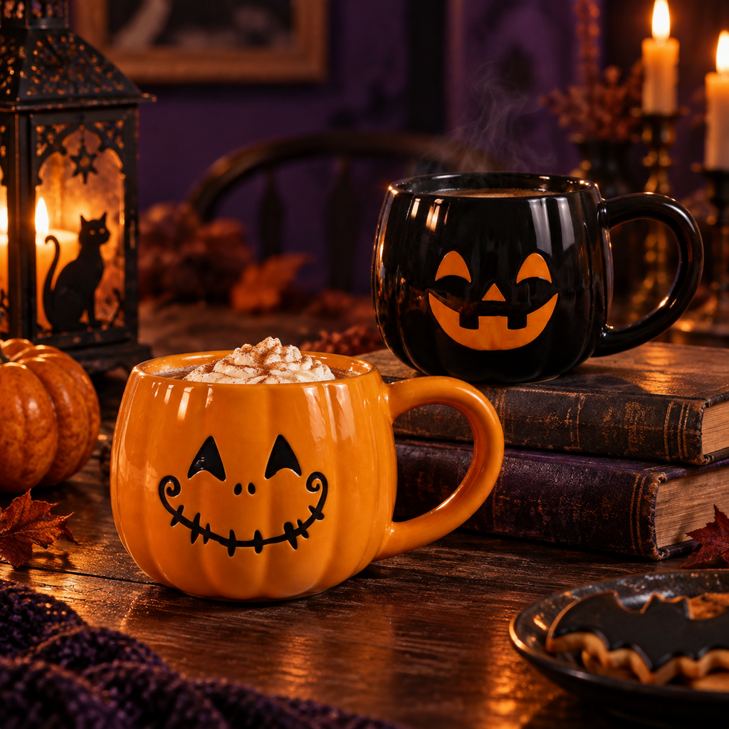 Jack‑O‑Grin Collection – Single‑Side Screen Printing, Colored Glaze Ceramic Mug Set