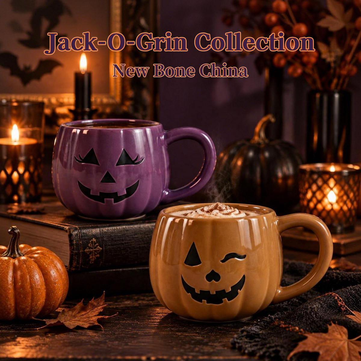 Jack‑O‑Grin Collection – Single‑Side Screen Printing, Colored Glaze Ceramic Mug Set