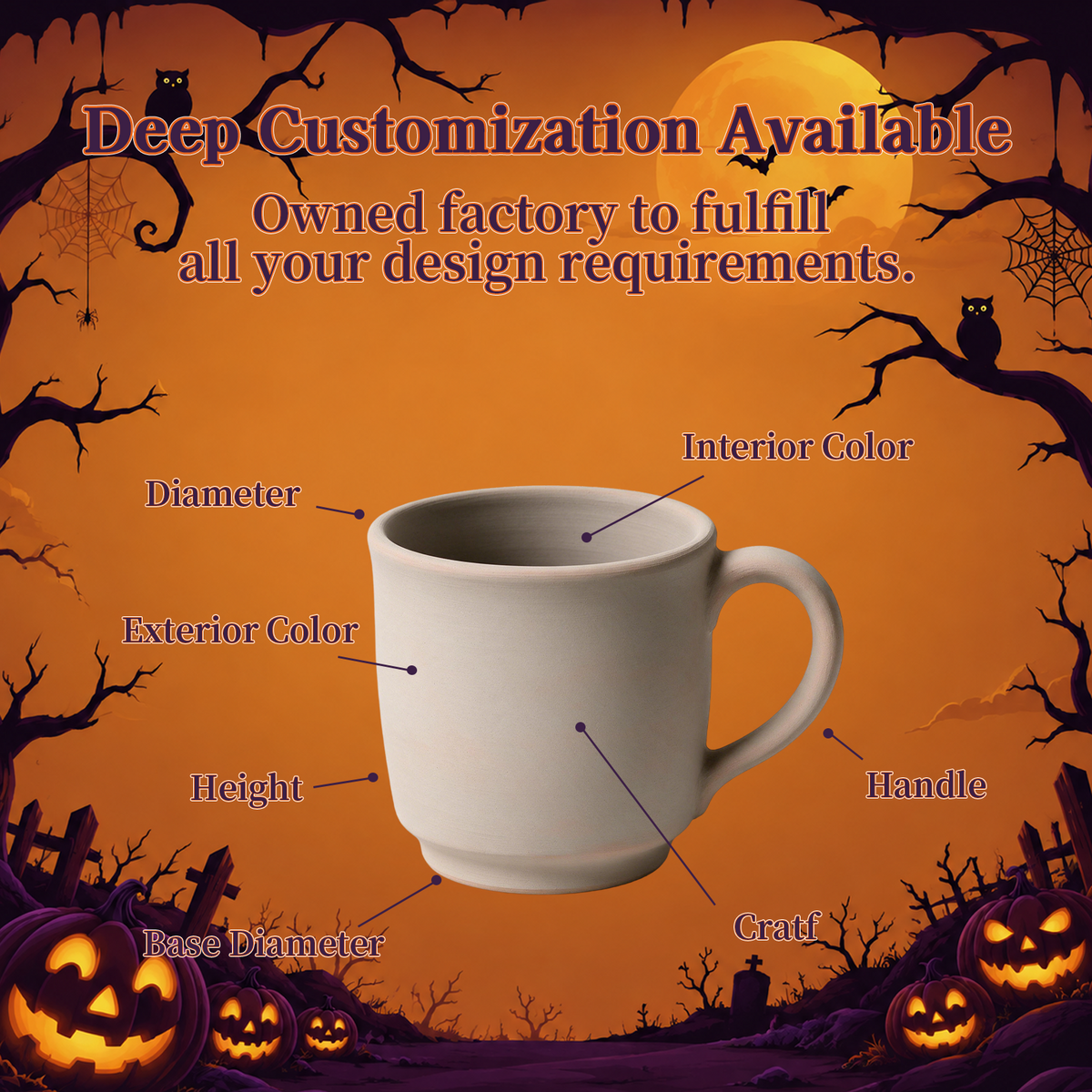 Jack‑O‑Grin Collection – Single‑Side Screen Printing, Colored Glaze Ceramic Mug Set