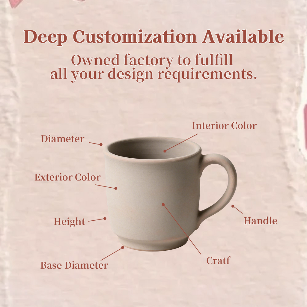 Soft Affection Collection – Screen Printing, Reactive Glaze, Exposed Bisque Ceramic Mug Set