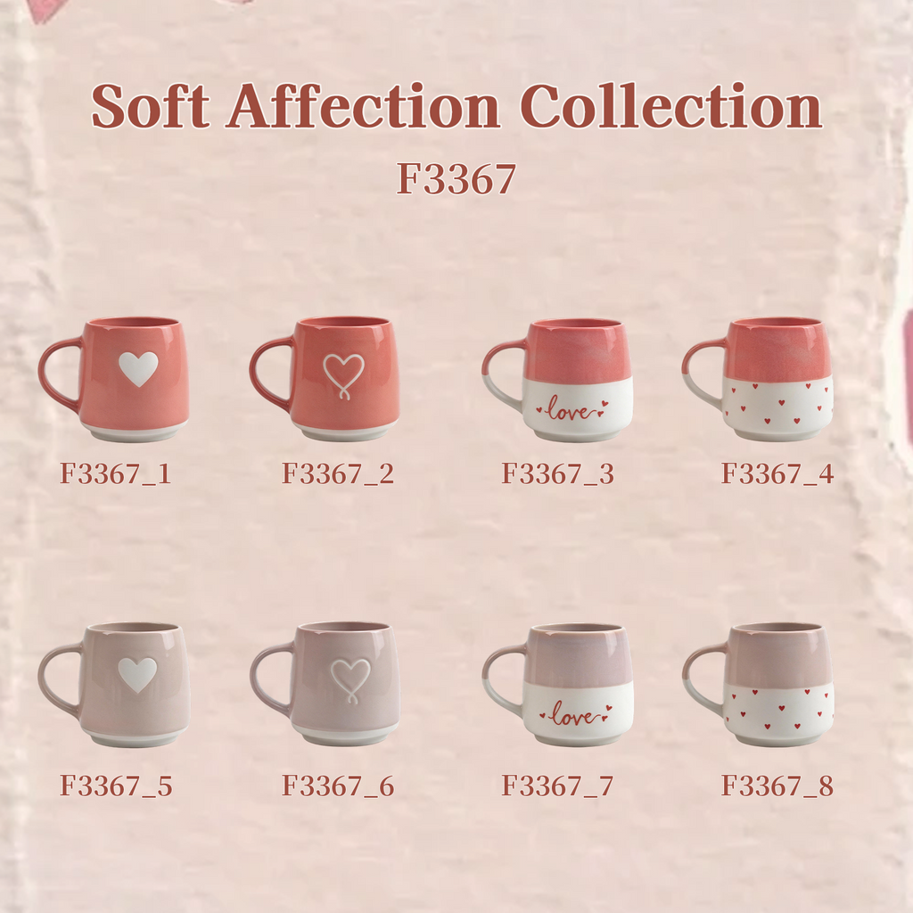Soft Affection Collection – Screen Printing, Reactive Glaze, Exposed Bisque Ceramic Mug Set