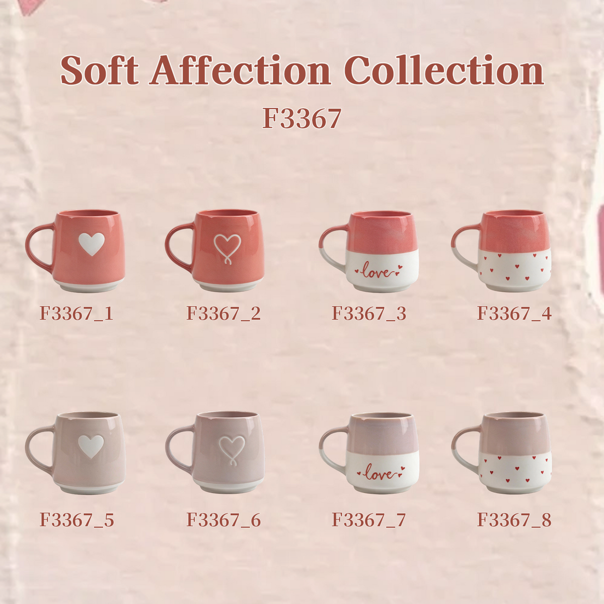 Soft Affection Collection – Screen Printing, Reactive Glaze, Exposed Bisque Ceramic Mug Set