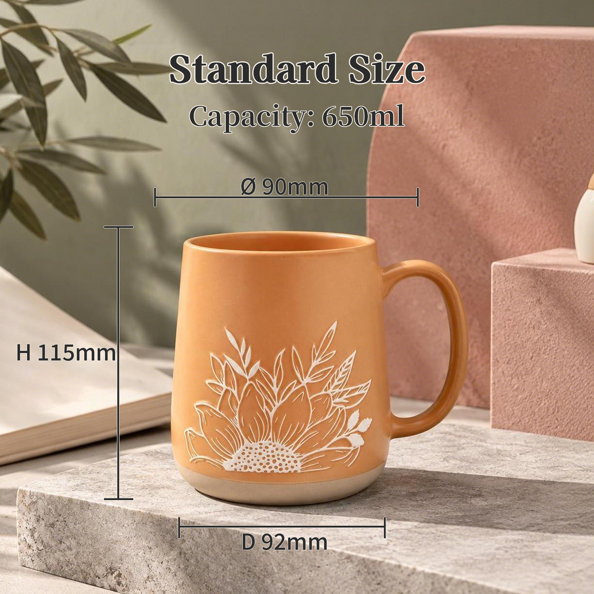 Sunlit Petal Collection – Matte Glaze, Single‑Side Screen Printing, Base‑Dipped Slip Ceramic Mug Set