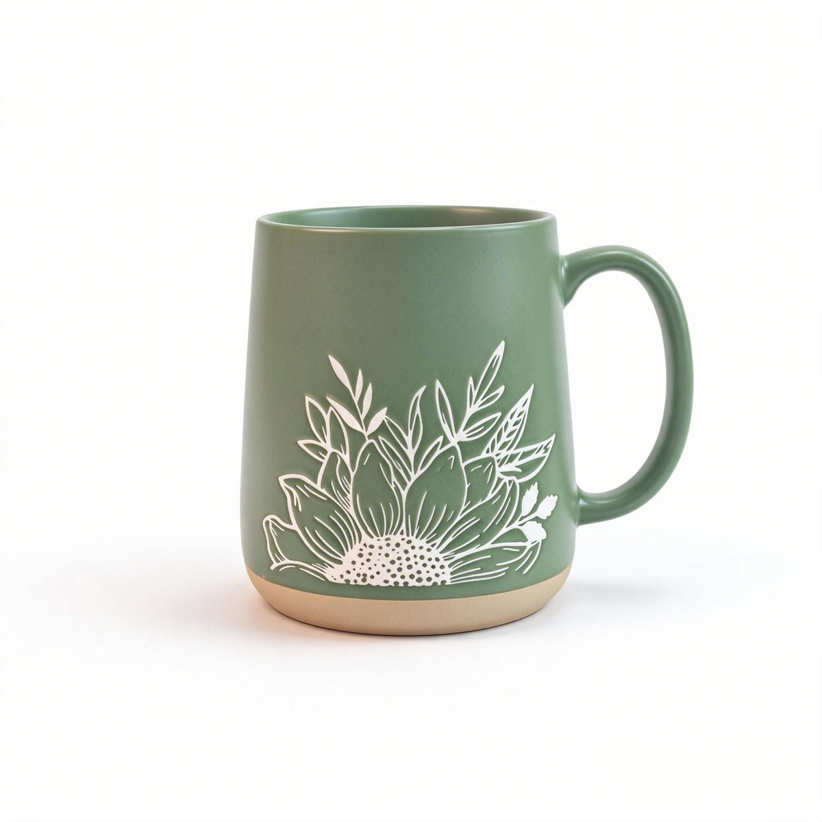 Sunlit Petal Collection – Matte Glaze, Single‑Side Screen Printing, Base‑Dipped Slip Ceramic Mug Set