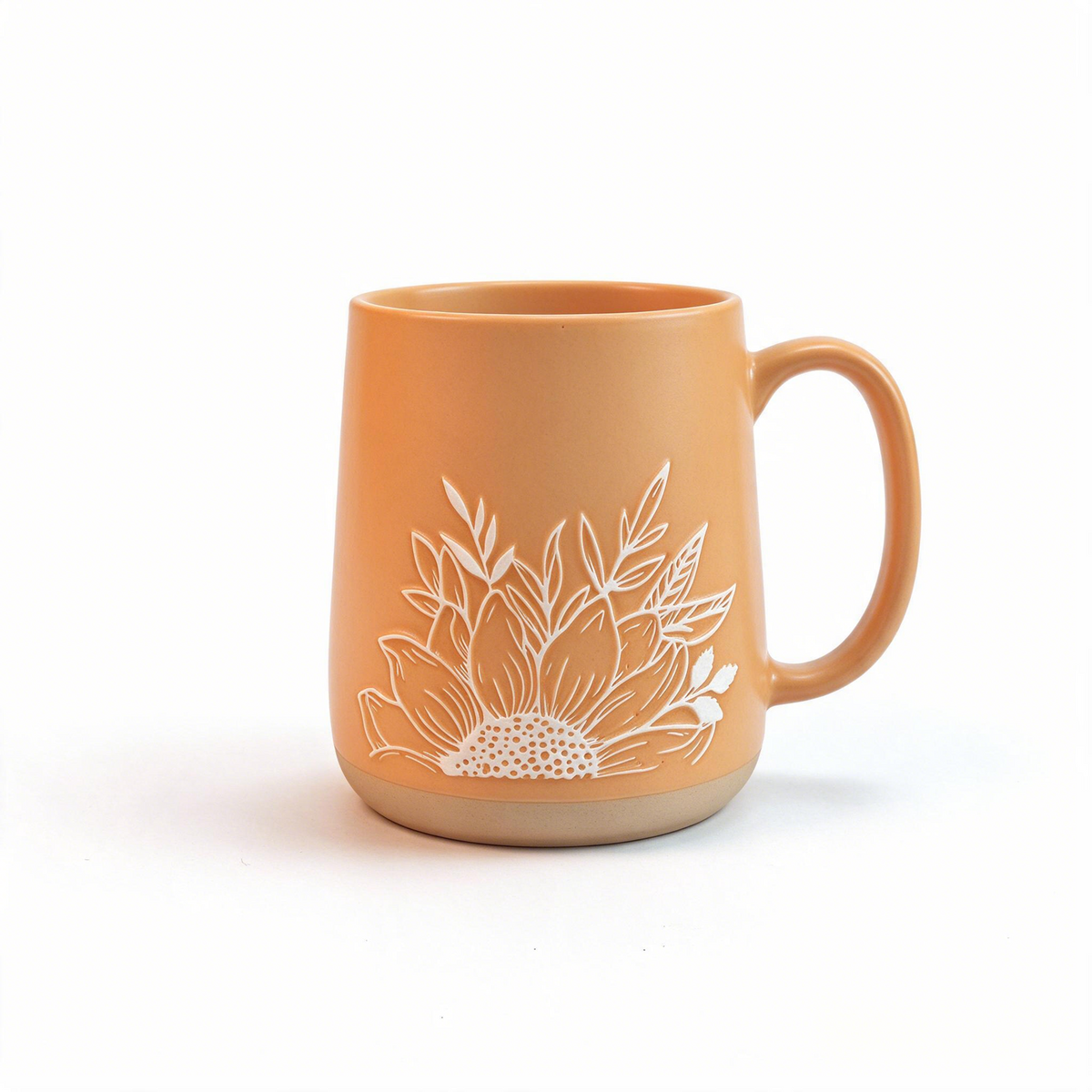 Sunlit Petal Collection – Matte Glaze, Single‑Side Screen Printing, Base‑Dipped Slip Ceramic Mug Set