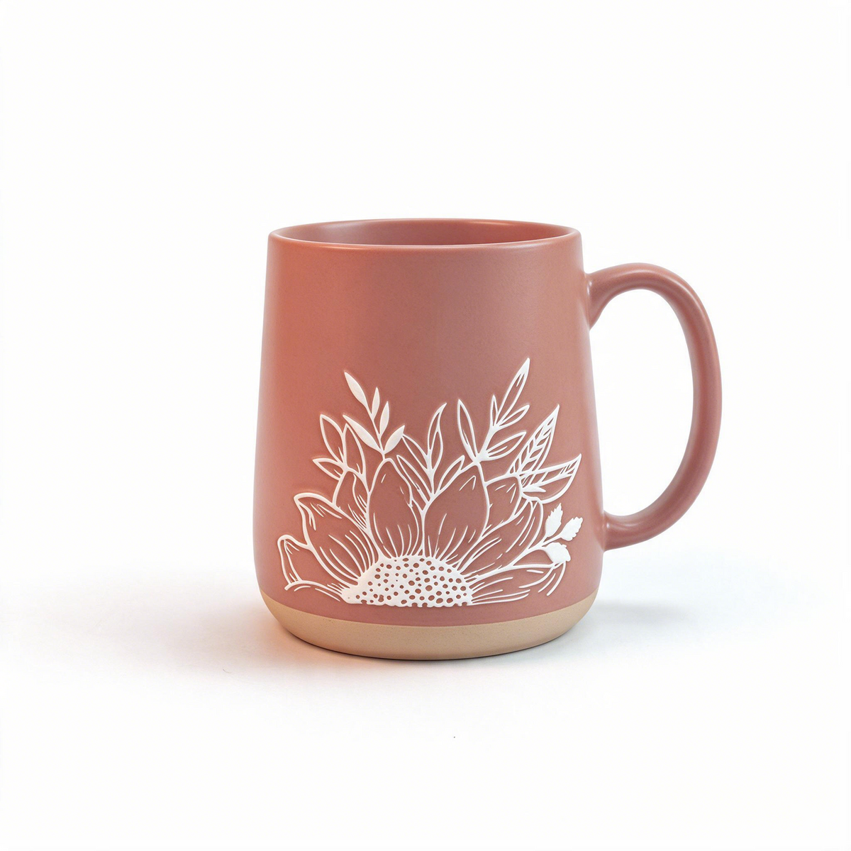 Sunlit Petal Collection – Matte Glaze, Single‑Side Screen Printing, Base‑Dipped Slip Ceramic Mug Set