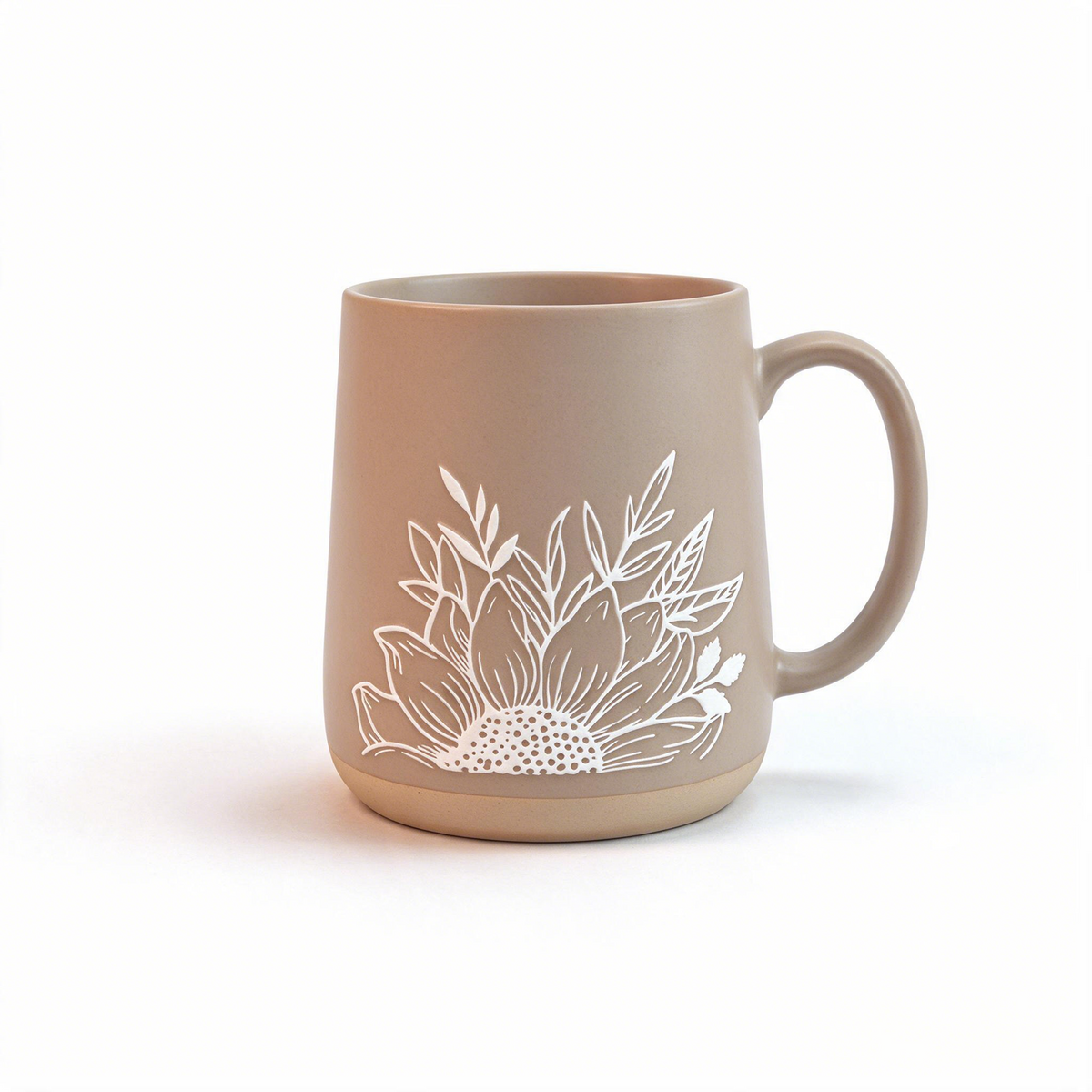 Sunlit Petal Collection – Matte Glaze, Single‑Side Screen Printing, Base‑Dipped Slip Ceramic Mug Set