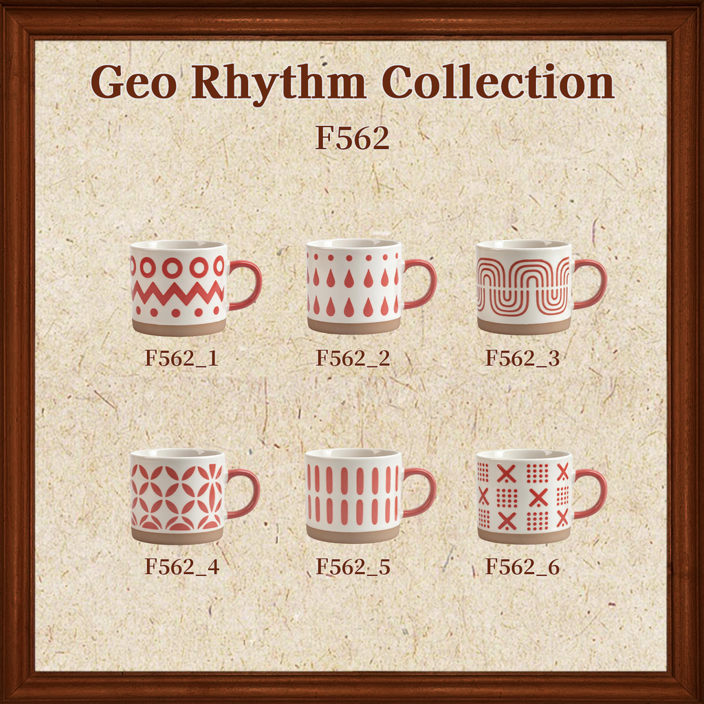 Geo Rhythm Collection – Full-Body Screen Printing & Base Dipped Slip Ceramic Mug Set
