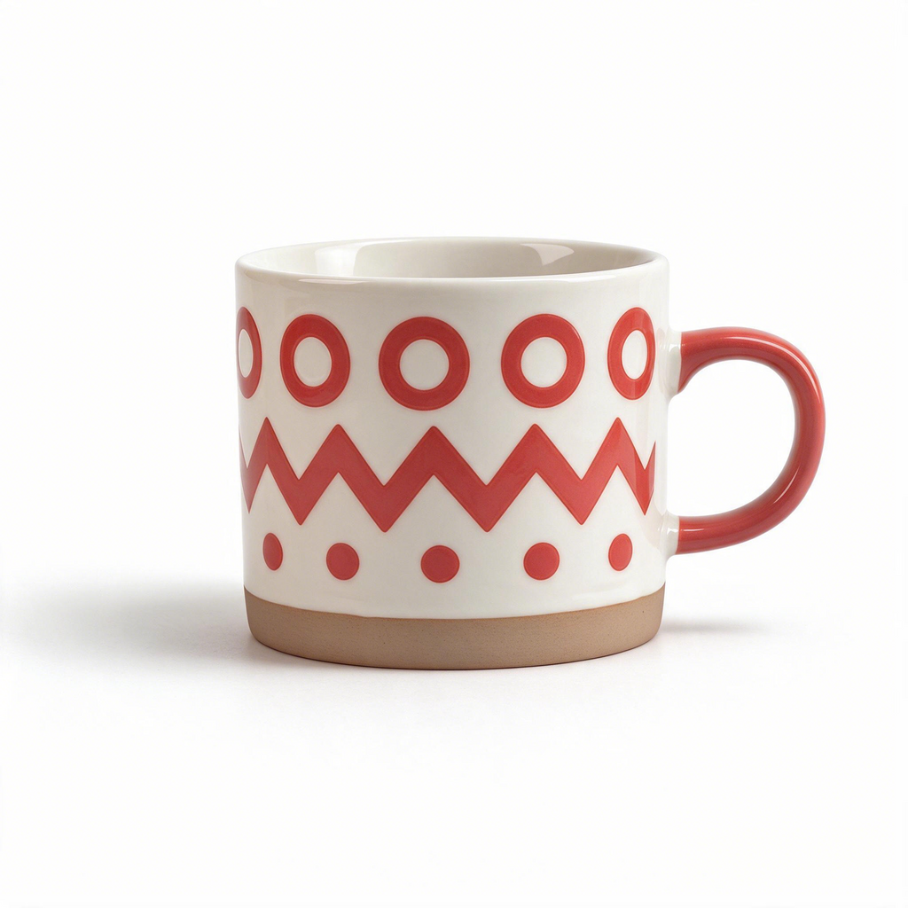 Geo Rhythm Collection – Full-Body Screen Printing & Base Dipped Slip Ceramic Mug Set